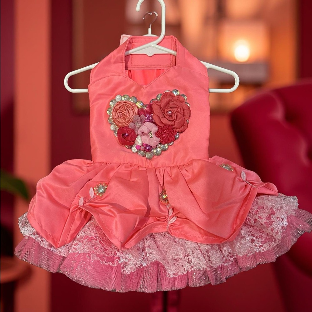 Elegant Custom Hand Made, Pink Harness Dress For Small Breed Dog and Puppy